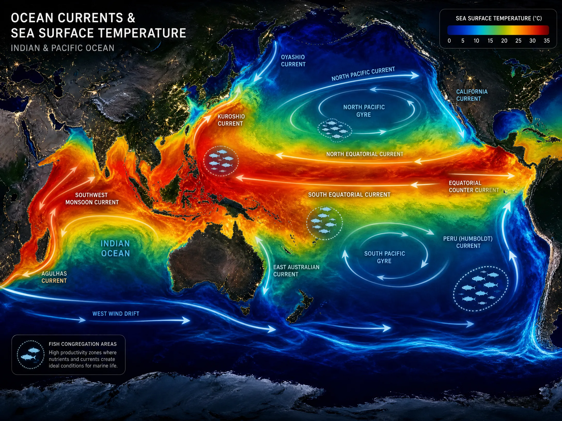 全球洋流与海温实时卫星数据可视化地图